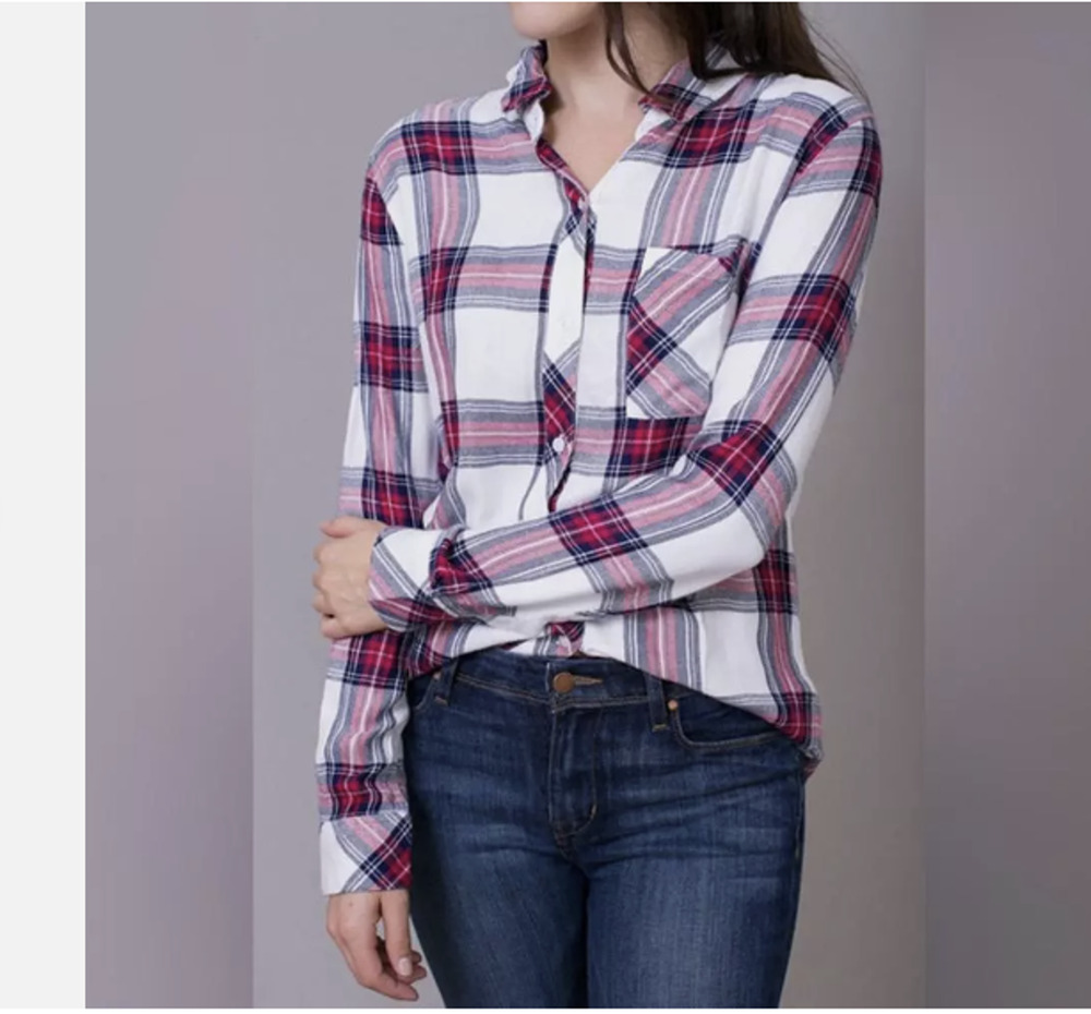RAILS Hunter Plaid Button Down Flannel Shirt White Rose Navy Classic Size Small